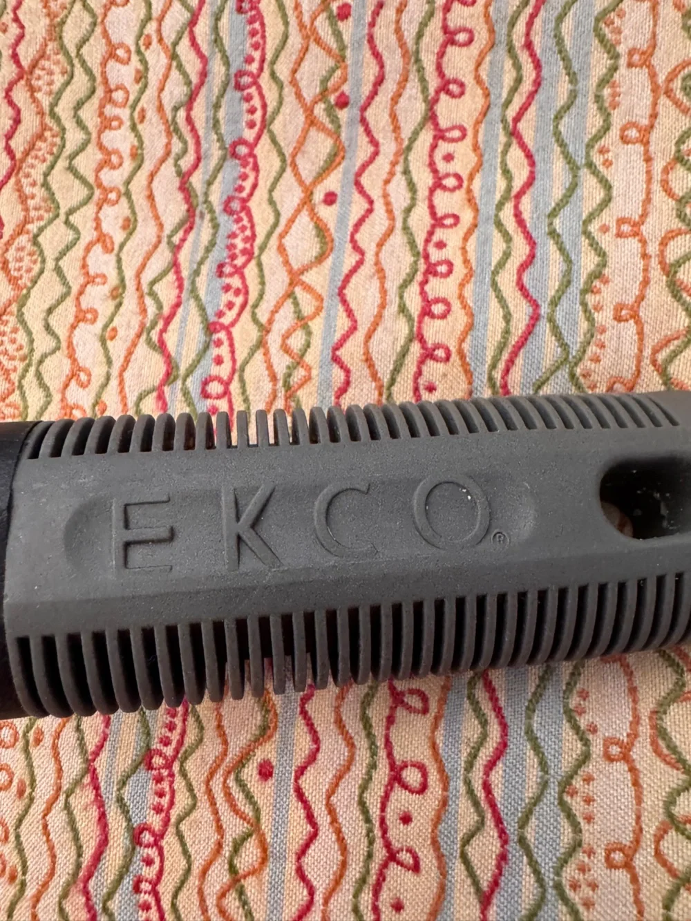 Vintage EKCO slotted spatula stainless steel blade and black rubber grip handle